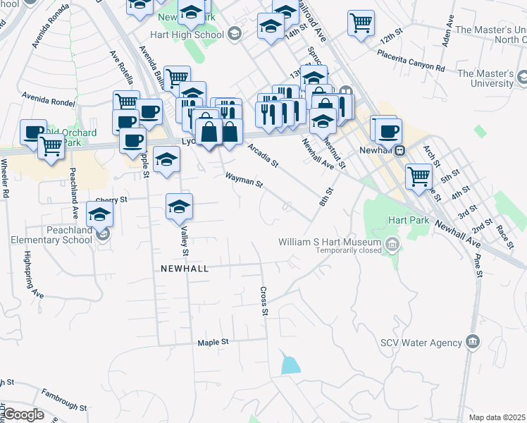 map of restaurants, bars, coffee shops, grocery stores, and more near 24530 Breckenridge Place in Santa Clarita
