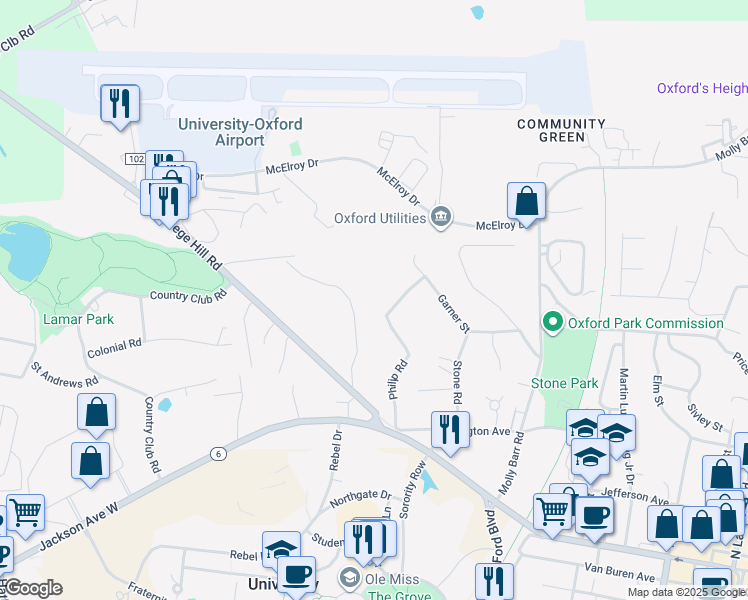 map of restaurants, bars, coffee shops, grocery stores, and more near 101-399 Philip Road in Oxford
