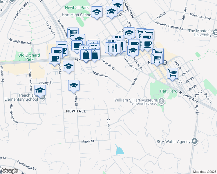 map of restaurants, bars, coffee shops, grocery stores, and more near 24530 Breckenridge Place in Santa Clarita