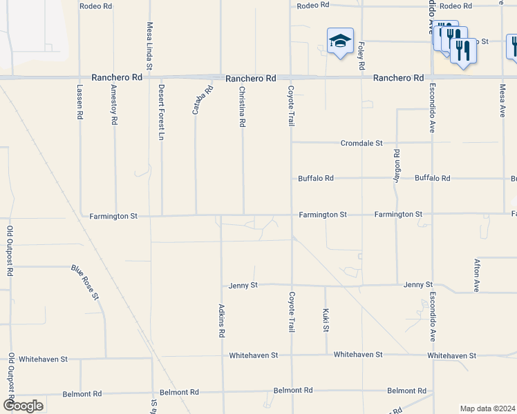 map of restaurants, bars, coffee shops, grocery stores, and more near 6954 Christina Road in Hesperia