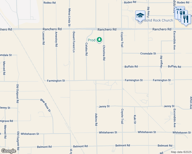 map of restaurants, bars, coffee shops, grocery stores, and more near 12720 Farmington Street in Hesperia