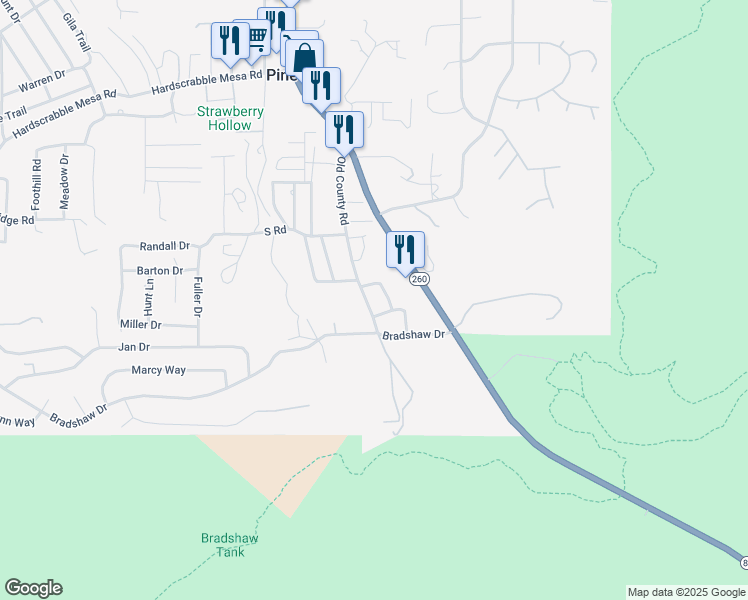 map of restaurants, bars, coffee shops, grocery stores, and more near 3247 Old County Road in Pine