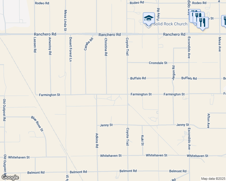 map of restaurants, bars, coffee shops, grocery stores, and more near 6954 Christina Road in Hesperia