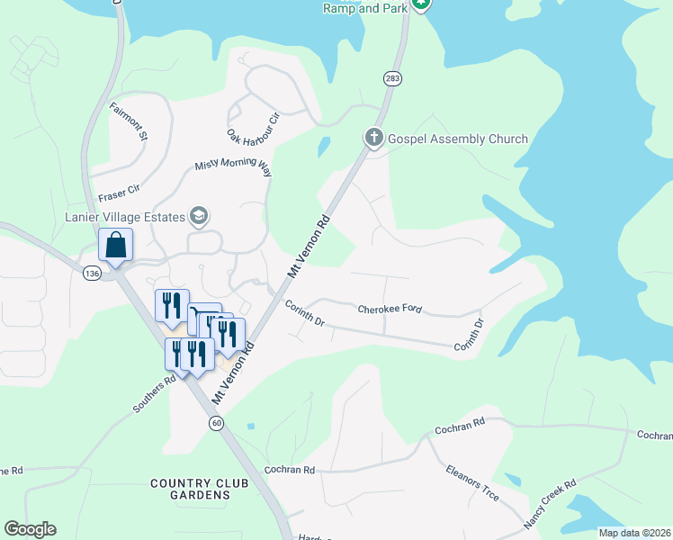 map of restaurants, bars, coffee shops, grocery stores, and more near 3709 Francis Trail in Gainesville