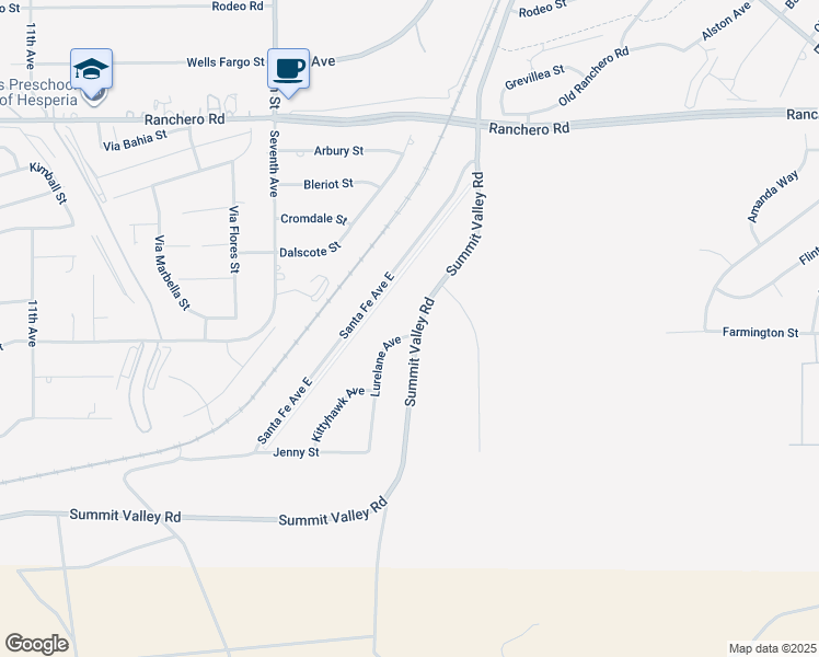 map of restaurants, bars, coffee shops, grocery stores, and more near 0 Summit Valley Road in Hesperia