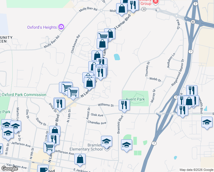 map of restaurants, bars, coffee shops, grocery stores, and more near 1217 Ivy Road in Oxford