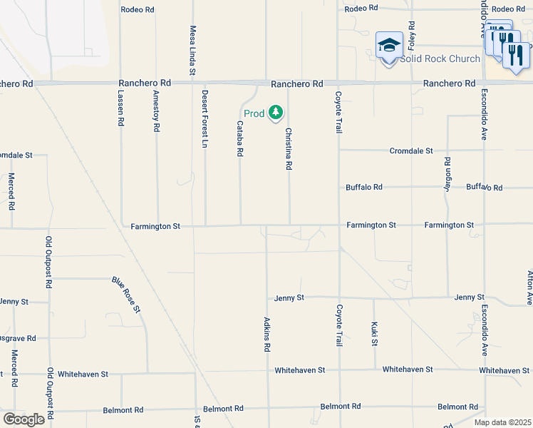 map of restaurants, bars, coffee shops, grocery stores, and more near 12720 Farmington Street in Hesperia