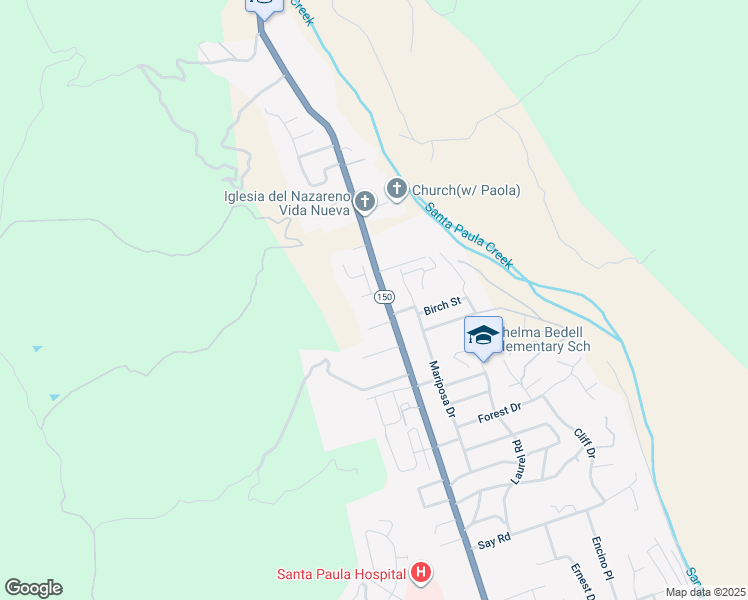map of restaurants, bars, coffee shops, grocery stores, and more near 1006 Amber Drive in Santa Paula