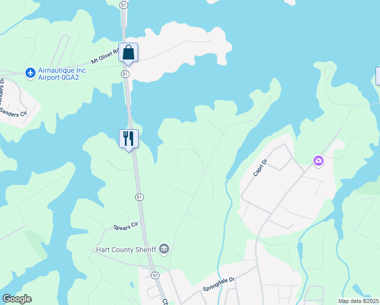 map of restaurants, bars, coffee shops, grocery stores, and more near 227 Vickery Street Extension in Hartwell