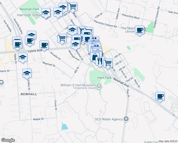 map of restaurants, bars, coffee shops, grocery stores, and more near 22816 Market Street in Santa Clarita