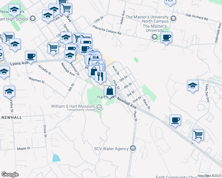 map of restaurants, bars, coffee shops, grocery stores, and more near 22510 5th Street in Santa Clarita