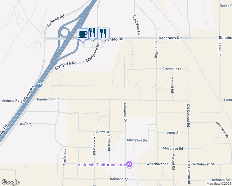map of restaurants, bars, coffee shops, grocery stores, and more near 6940 Oak Vista Lane in Hesperia