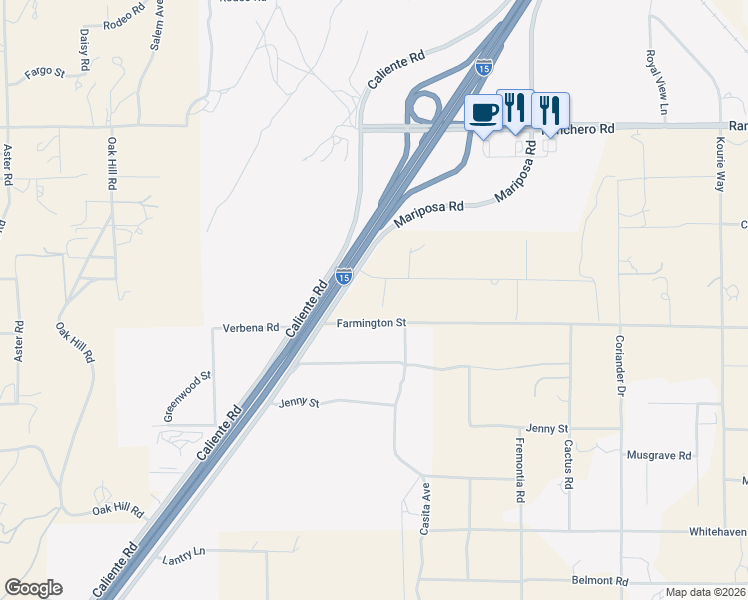 map of restaurants, bars, coffee shops, grocery stores, and more near 6950 Oak View Court in Hesperia