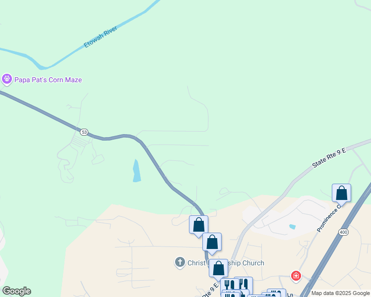 map of restaurants, bars, coffee shops, grocery stores, and more near 208 Meadows Court in Dawsonville