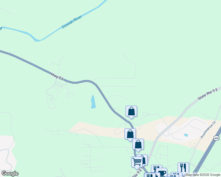 map of restaurants, bars, coffee shops, grocery stores, and more near 102 Meadows Court in Dawsonville