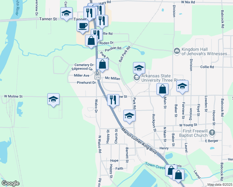 map of restaurants, bars, coffee shops, grocery stores, and more near 1205 Brownwood Street in Malvern