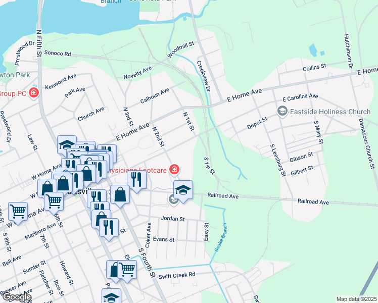 map of restaurants, bars, coffee shops, grocery stores, and more near 519 East Carolina Avenue in Hartsville
