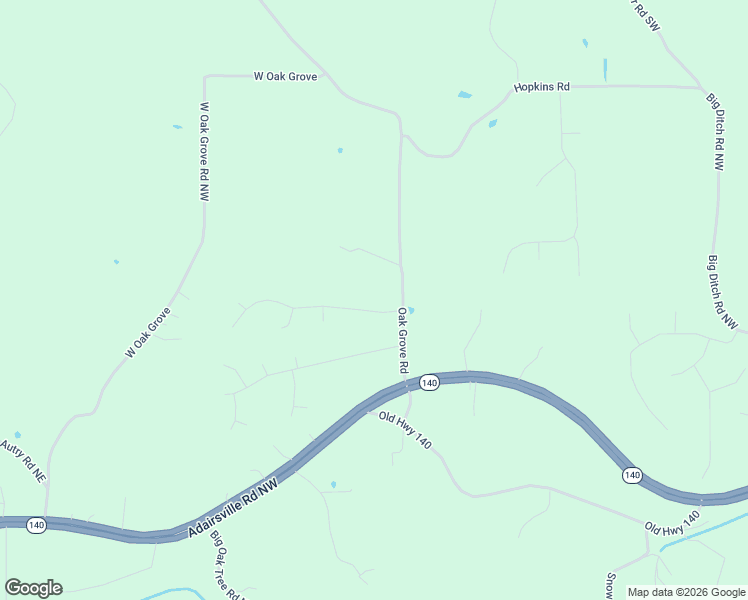 map of restaurants, bars, coffee shops, grocery stores, and more near 14 North Wesley Ridge in Adairsville