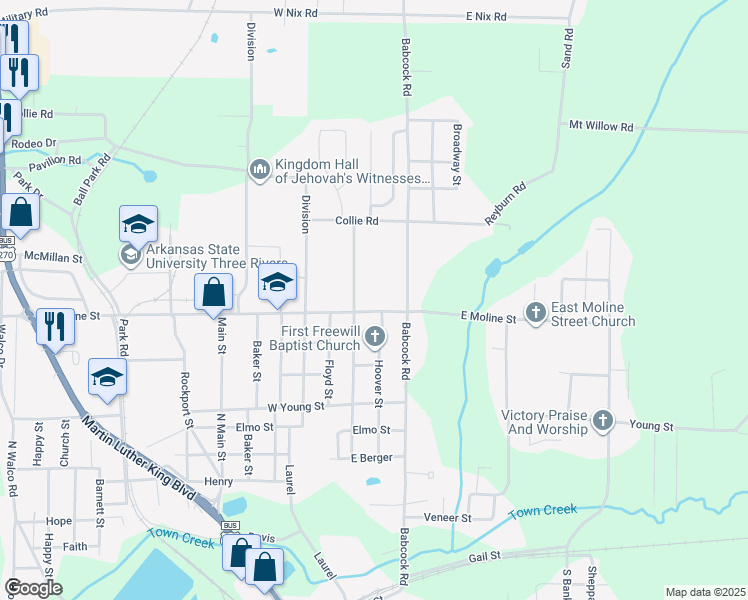 map of restaurants, bars, coffee shops, grocery stores, and more near 212 West Moline Street in Malvern