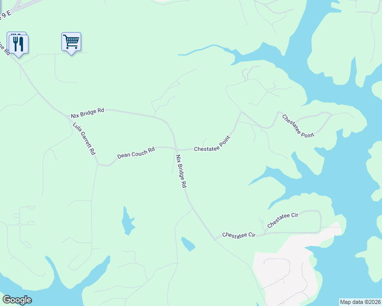 map of restaurants, bars, coffee shops, grocery stores, and more near 8 Chestatee Point in Dawsonville