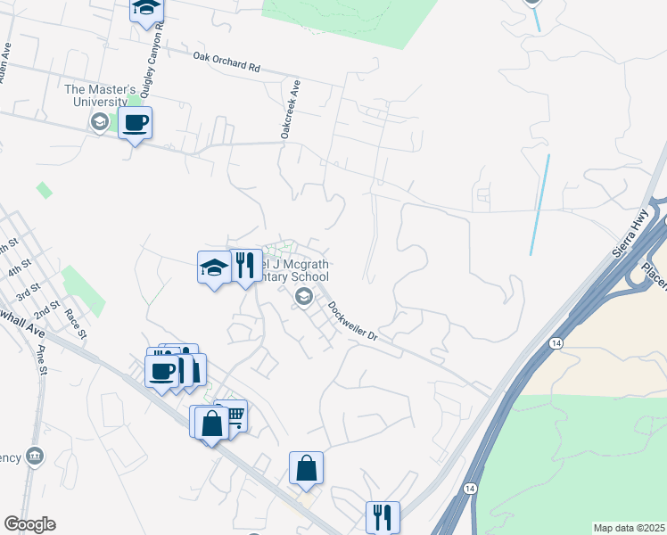 map of restaurants, bars, coffee shops, grocery stores, and more near 24485 Valle Del Oro in Santa Clarita