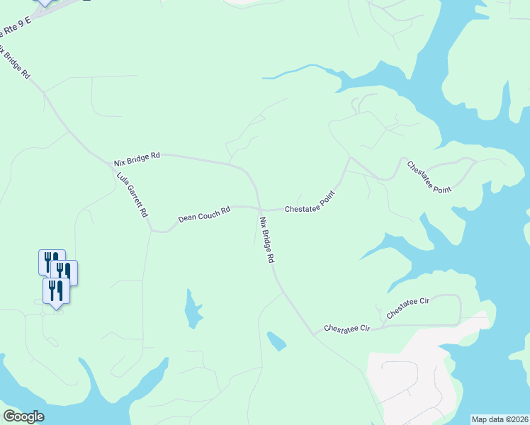 map of restaurants, bars, coffee shops, grocery stores, and more near 8 Chestatee Point in Dawsonville