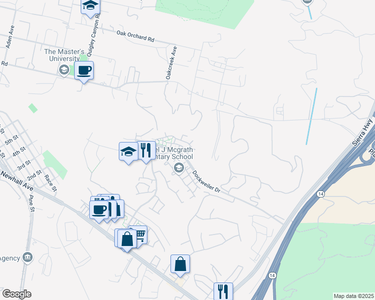 map of restaurants, bars, coffee shops, grocery stores, and more near 24496 Valle Del Oro in Santa Clarita