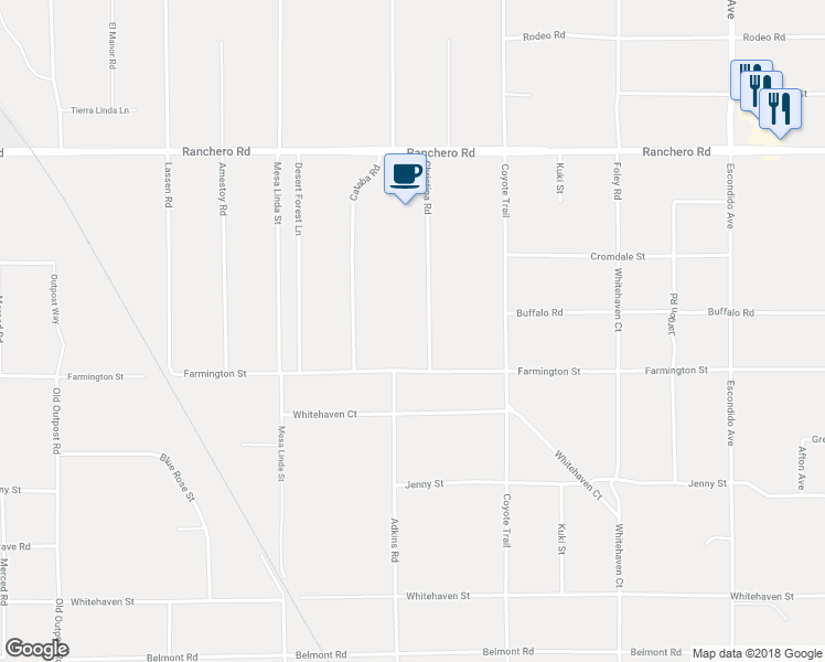 map of restaurants, bars, coffee shops, grocery stores, and more near 6954 Christina Road in Hesperia