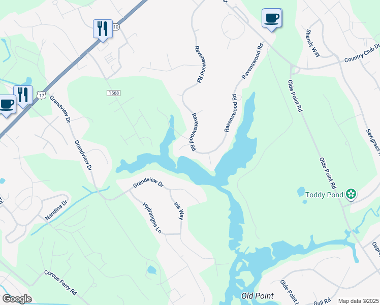 map of restaurants, bars, coffee shops, grocery stores, and more near 500 Ravenswood Road in Hampstead