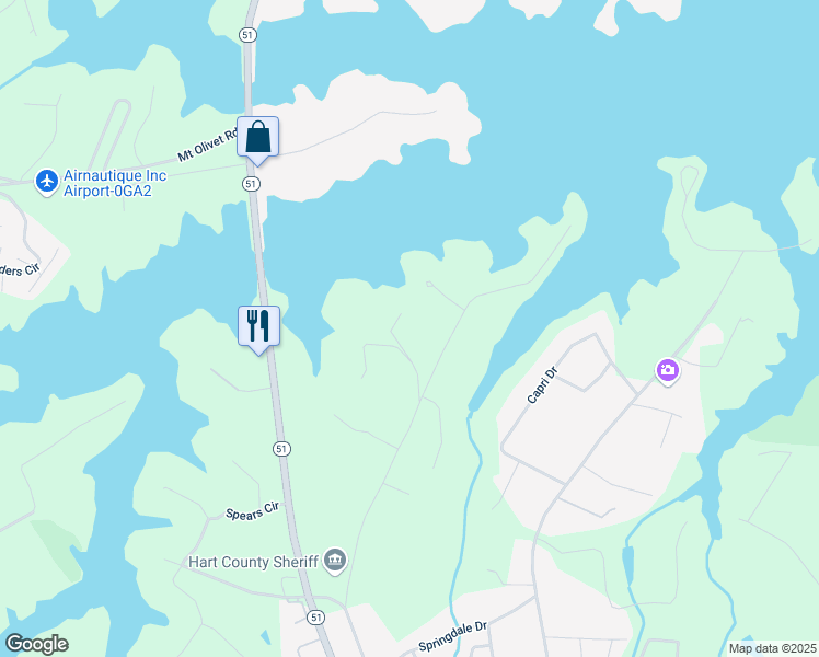 map of restaurants, bars, coffee shops, grocery stores, and more near 227 Vickery Street Extension in Hartwell