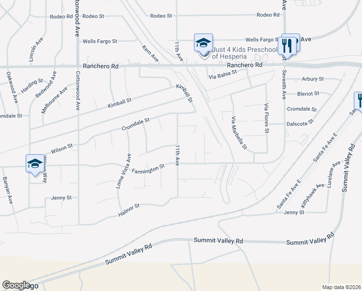 map of restaurants, bars, coffee shops, grocery stores, and more near 6969 11th Avenue in Hesperia
