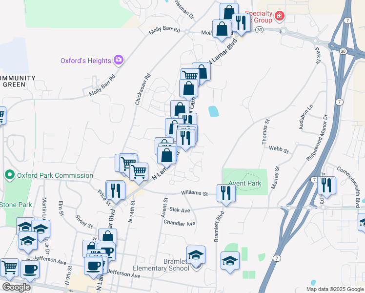 map of restaurants, bars, coffee shops, grocery stores, and more near 1201-1221 Ivy Rd in Oxford
