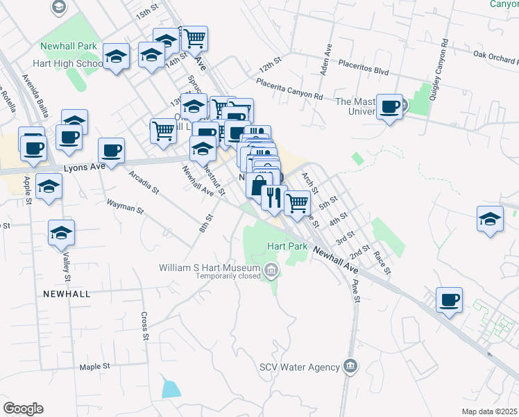 map of restaurants, bars, coffee shops, grocery stores, and more near 22816 Market Street in Santa Clarita