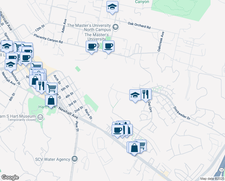 map of restaurants, bars, coffee shops, grocery stores, and more near 24198 Matthew Place in Santa Clarita