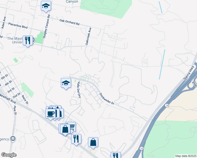 map of restaurants, bars, coffee shops, grocery stores, and more near 24479 Valle Del Oro in Santa Clarita