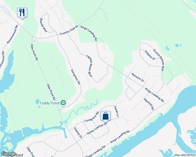 map of restaurants, bars, coffee shops, grocery stores, and more near 599 Captain Beam Boulevard in Hampstead