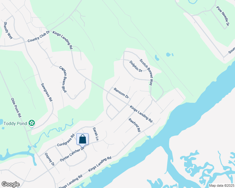 map of restaurants, bars, coffee shops, grocery stores, and more near Kings Landing Road in Hampstead