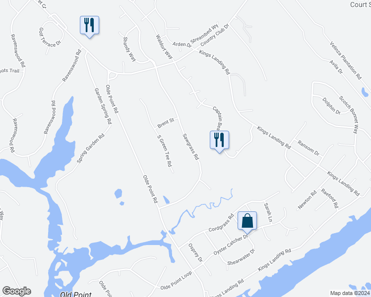 map of restaurants, bars, coffee shops, grocery stores, and more near 652 Sawgrass Road in Hampstead