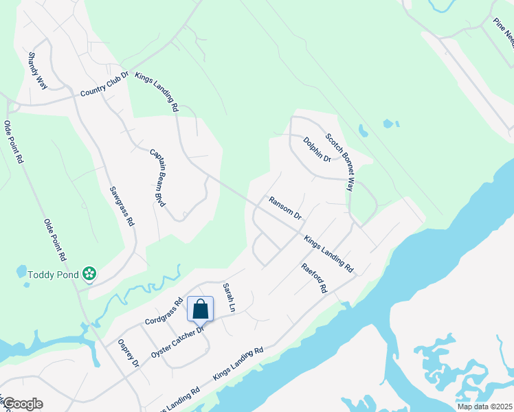 map of restaurants, bars, coffee shops, grocery stores, and more near Kings Landing Road in Hampstead