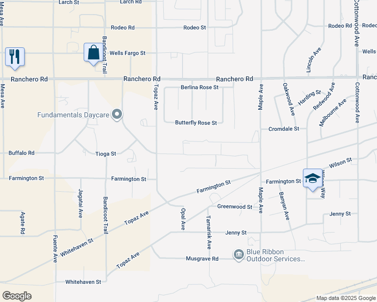 map of restaurants, bars, coffee shops, grocery stores, and more near 7069 Opal Avenue in Oak Hills