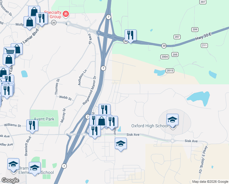 map of restaurants, bars, coffee shops, grocery stores, and more near in Oxford
