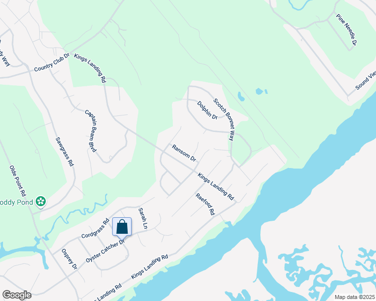 map of restaurants, bars, coffee shops, grocery stores, and more near Kings Landing Road in Hampstead