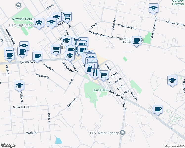 map of restaurants, bars, coffee shops, grocery stores, and more near in Santa Clarita