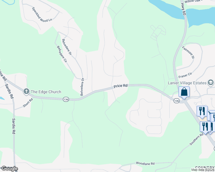 map of restaurants, bars, coffee shops, grocery stores, and more near 3908 Price Road in Gainesville