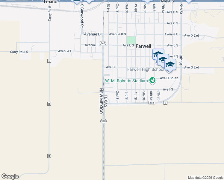 map of restaurants, bars, coffee shops, grocery stores, and more near 108 Avenue I South in Farwell