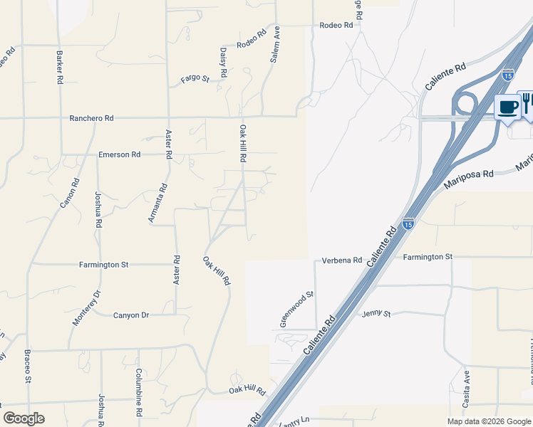 map of restaurants, bars, coffee shops, grocery stores, and more near 7045 Oak Hill Road in Hesperia
