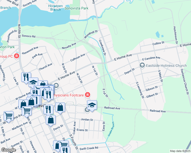 map of restaurants, bars, coffee shops, grocery stores, and more near 528 East Carolina Avenue in Hartsville