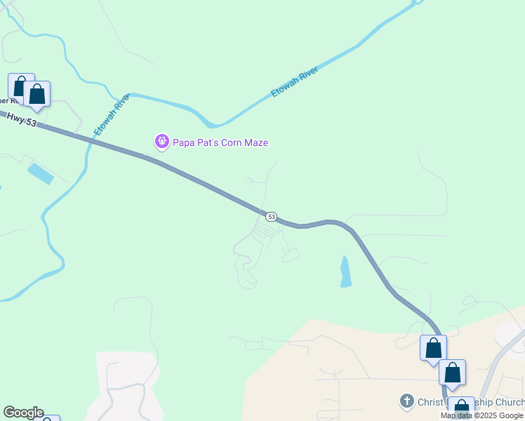 map of restaurants, bars, coffee shops, grocery stores, and more near 0 Riverview Drive in Dawsonville