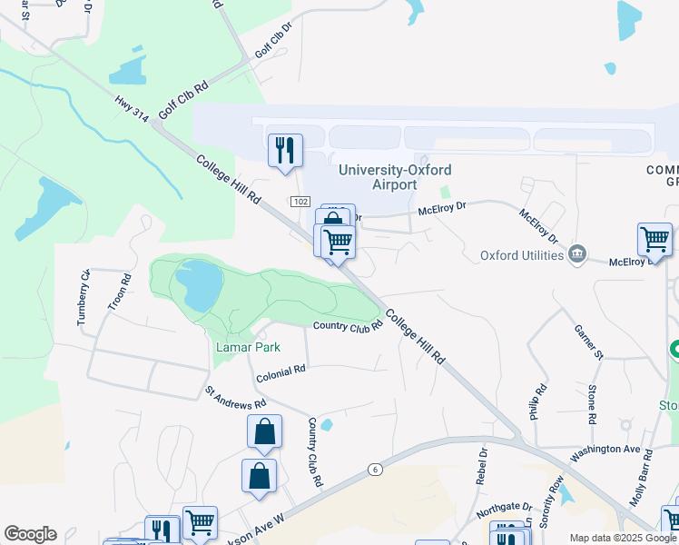 map of restaurants, bars, coffee shops, grocery stores, and more near 800 College Hill Road in Oxford