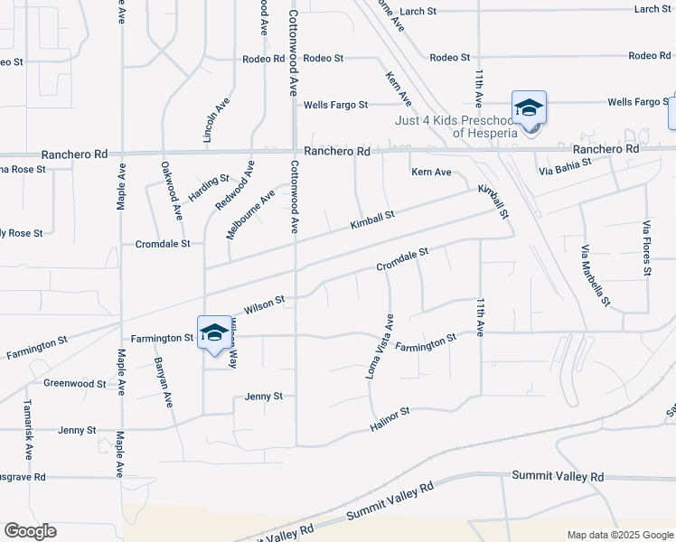 map of restaurants, bars, coffee shops, grocery stores, and more near 15008 Cromdale Street in Hesperia